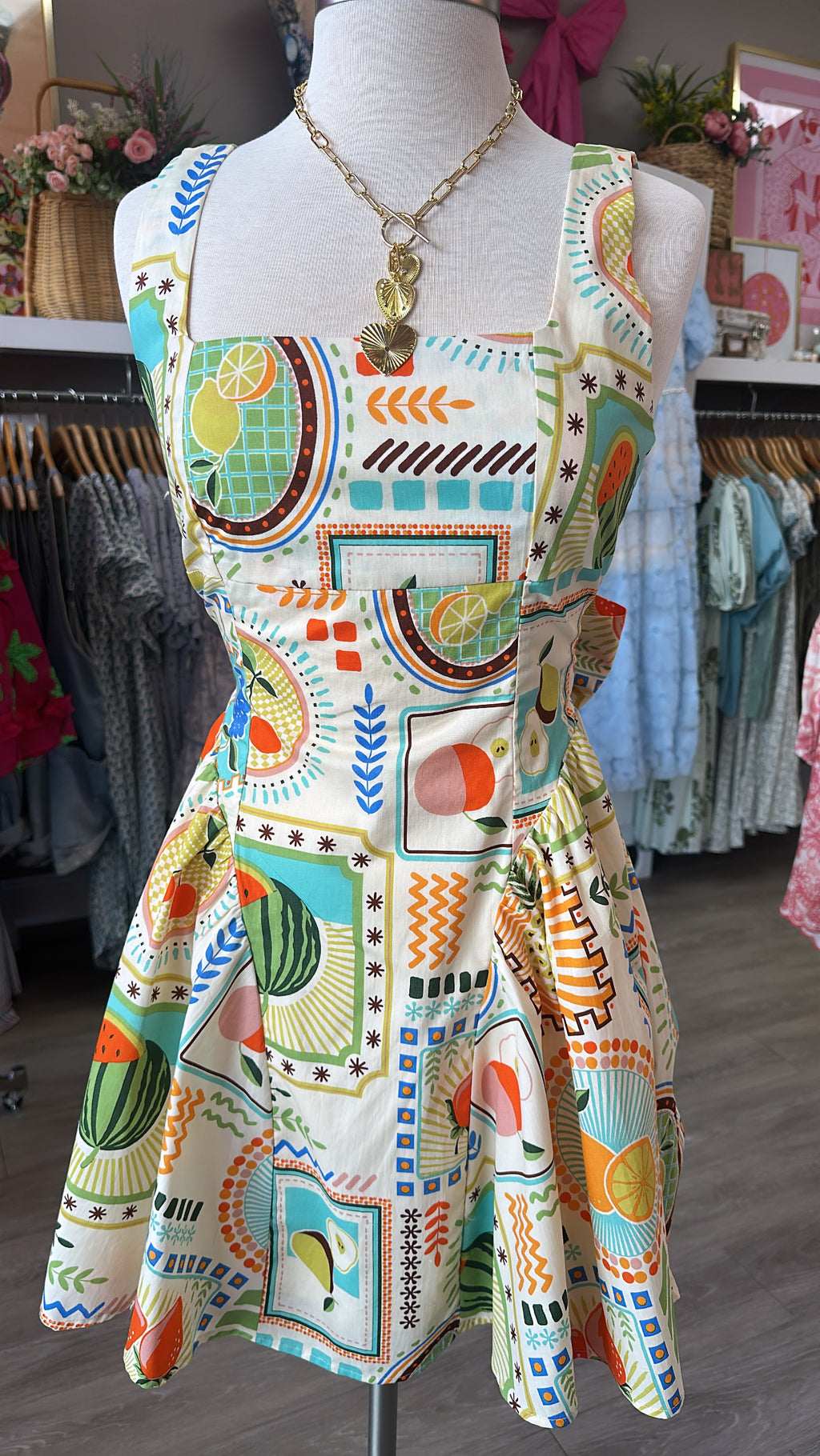 Fruit Tile Print Corset Mini Dress