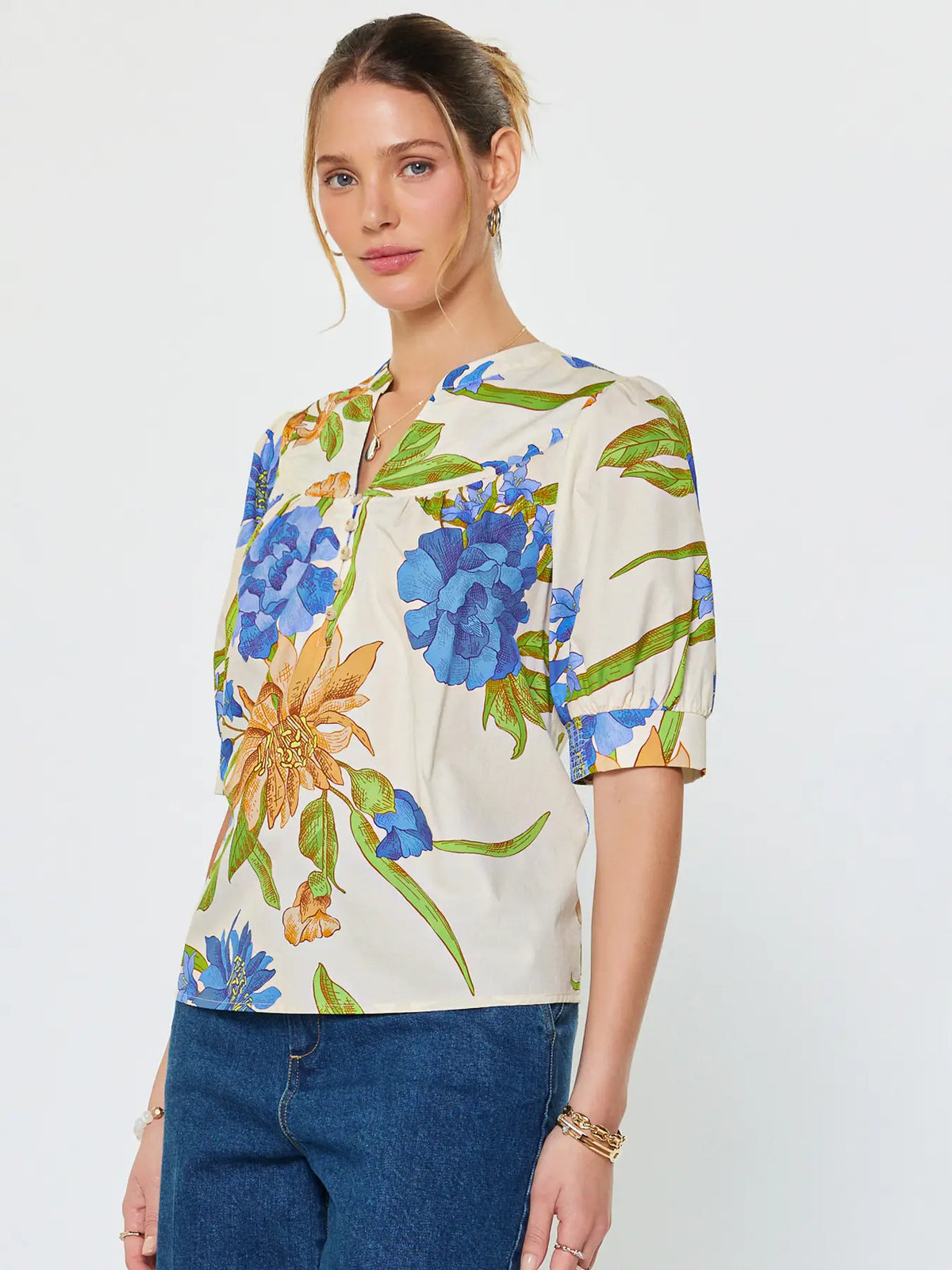 Current Air Floral Printed Short Sleeve Blouse