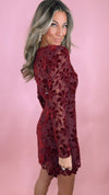 Dress The Population Stassi Floral Lace Dress in Oxblood