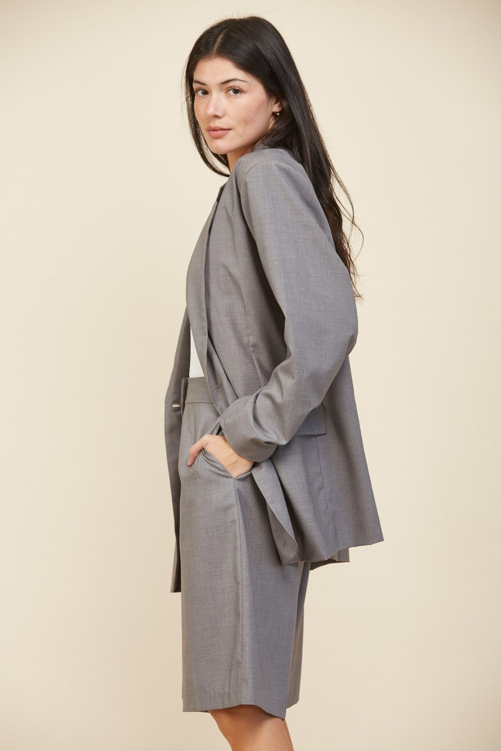 Grey Oversized Double Breasted Jacket Blazer