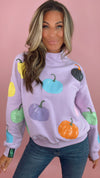 Queen of Sparkles Lavender Multi Pumpkin Mock Neck Sweatshirt