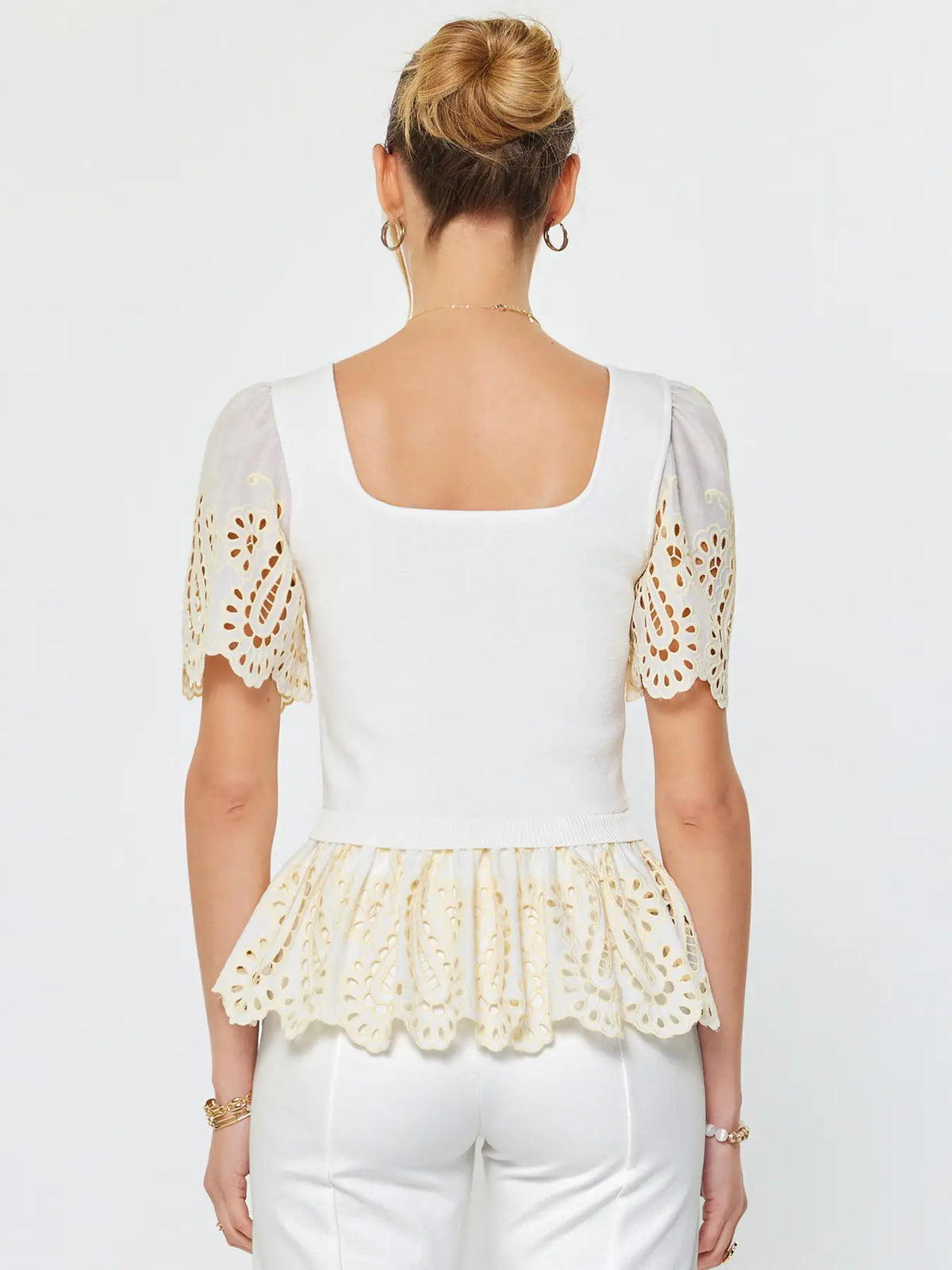 Current Air Eyelet Woven Combo Sweater Top