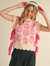 Pink Floral Mock Neck Sweater Vest (LARGE)
