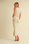 Cream Button Down Sleeveless Cropped Top Midi Skirt Set