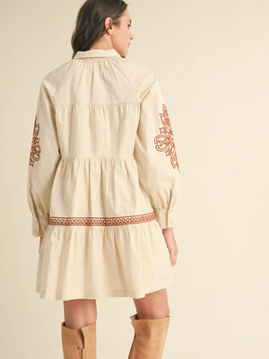 Embroidered Oat w/ Rust Mini Dress
