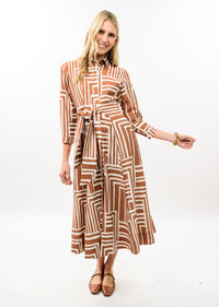 Ivy Jane Caramel Graphic Midi Shirt Dress
