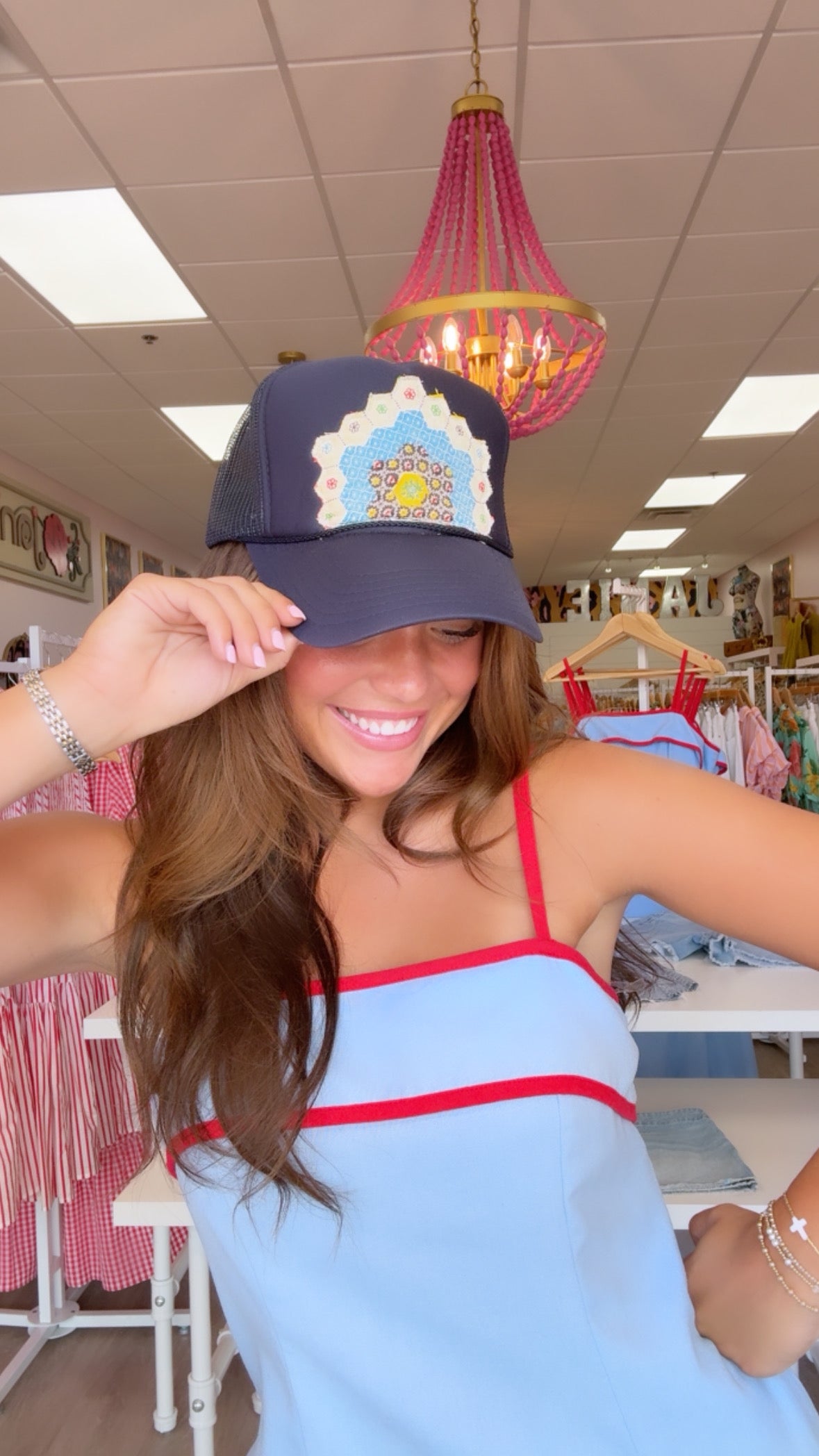 Blue Multi Navy Quilted Trucker Hat