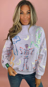 Queen of Sparkles Lavender Mock Neck Dancing Skeleton Sweatshirt