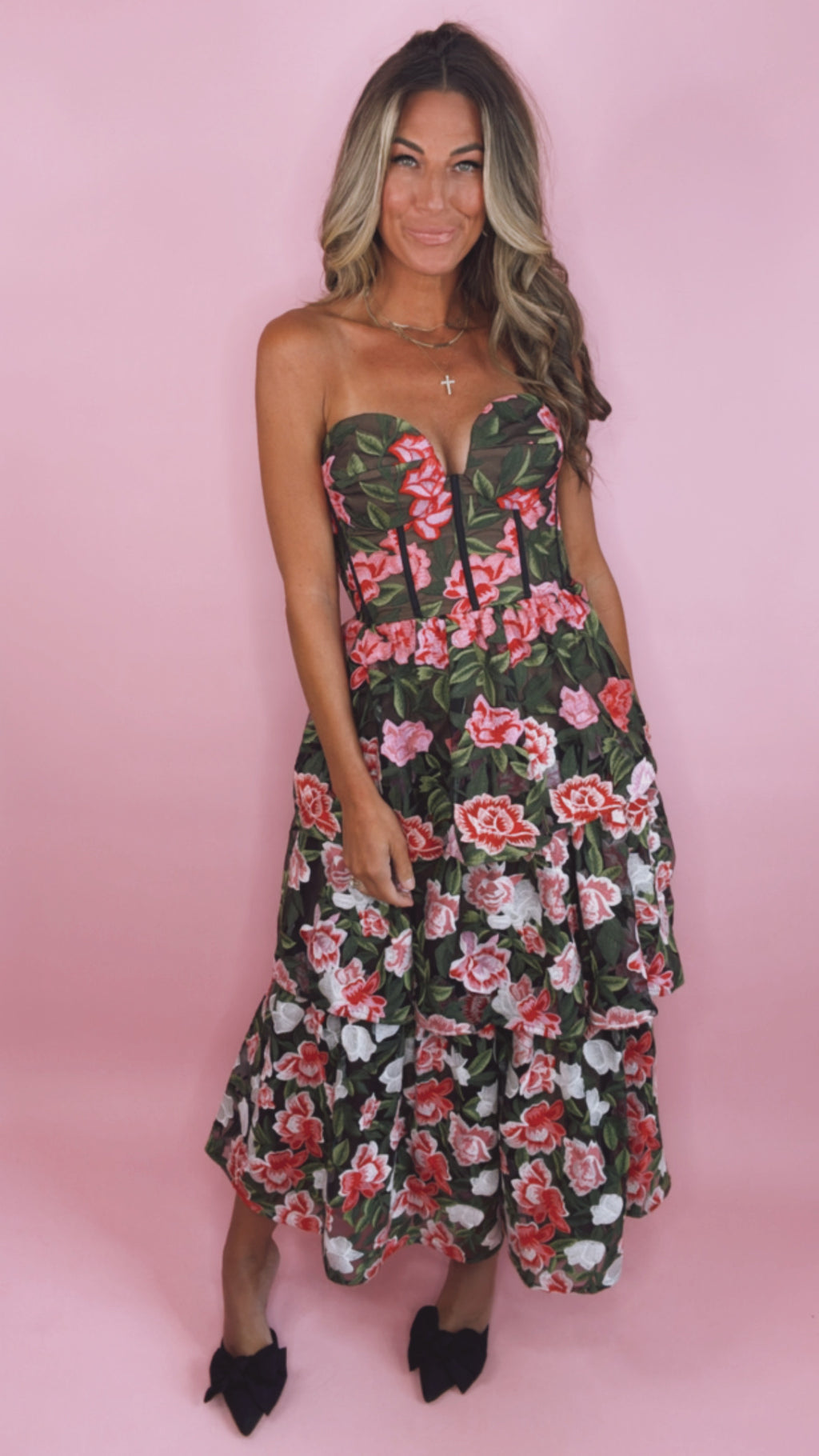 Dress The Population Teigan Floral Tiered Midi Dress