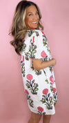 THML Printed Puff Sleeve Tassel Dress