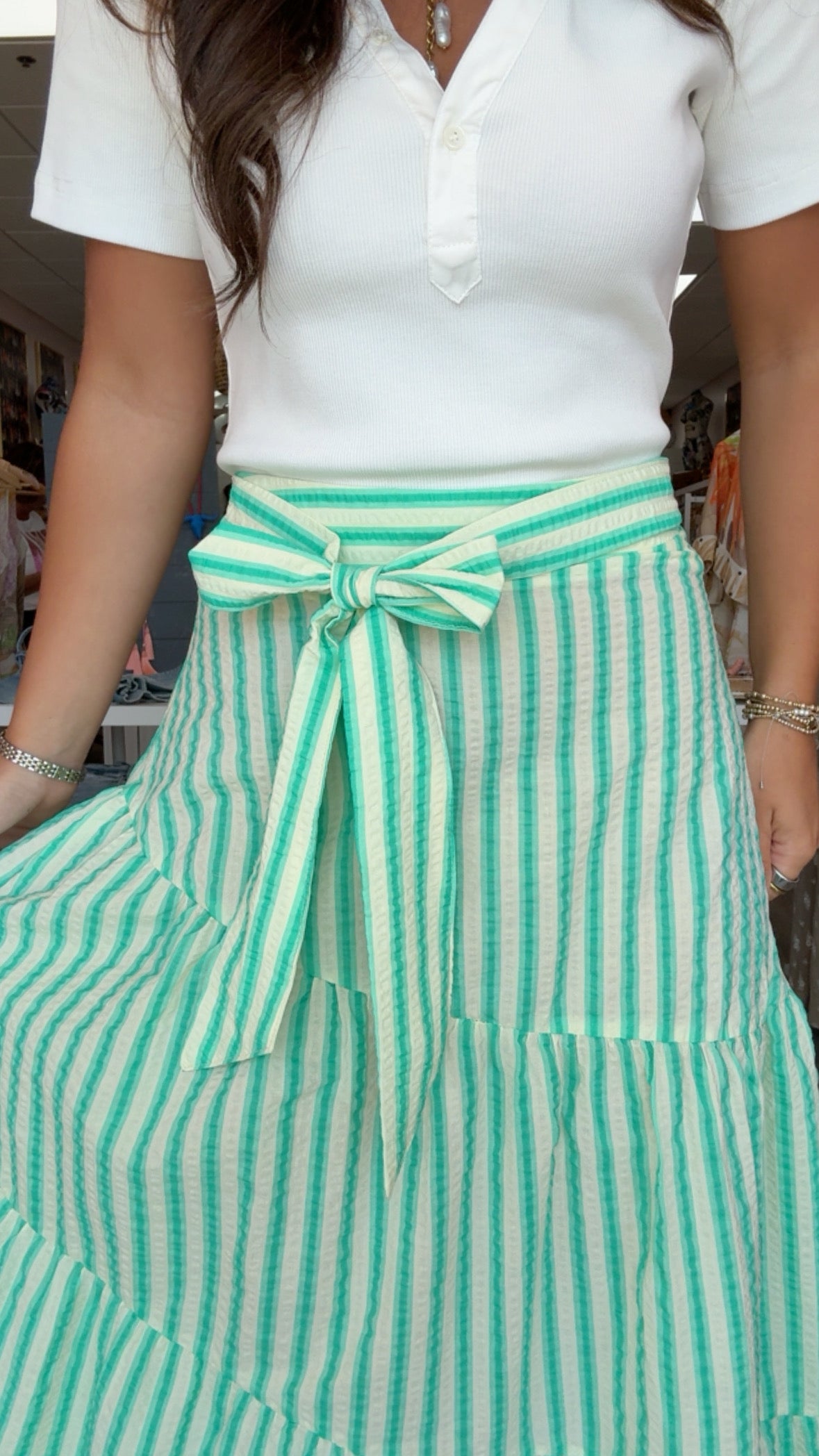 Karlie | Green Seersucker Maxi Skirt
