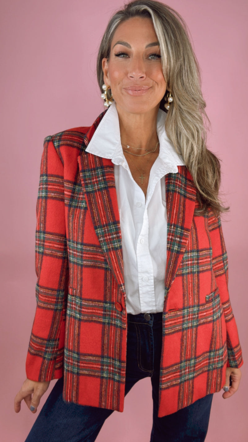 Red Tartan Plaid Blazer