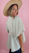 Olive Stripe Puff Sleeve Top