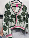 Queen of Shamrock Green + Pink Shamrock Cardigan