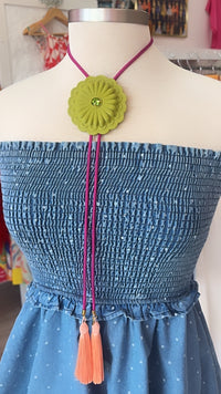 Concho Bolo Olive Green with Fuchsia & Peach Tassle