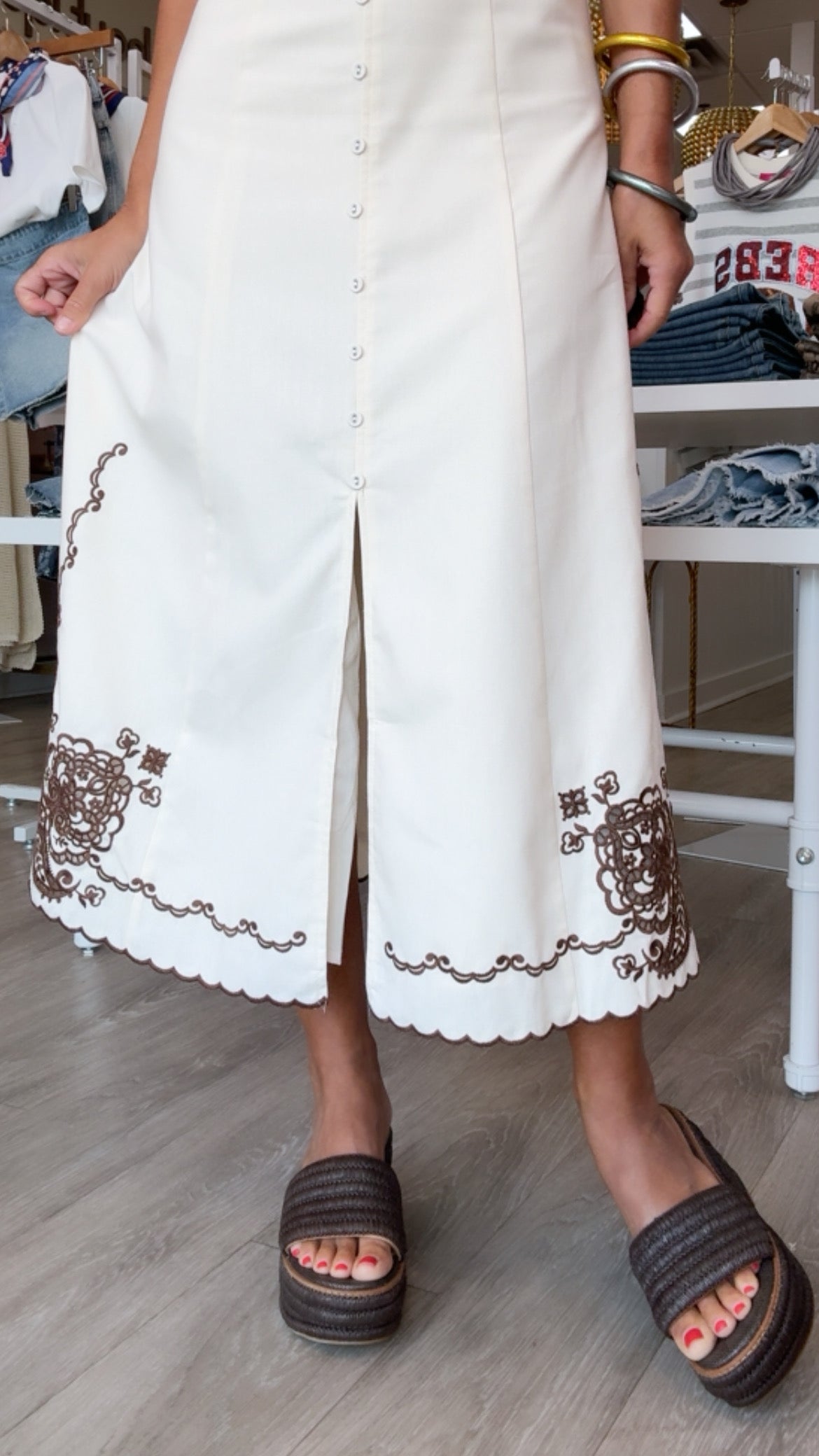 Moon River | Cream Embroidery Detail Button Down Dress