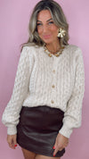 ASTR Cream Cathryn Embellished Cable Knit Cardigan