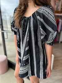 Black Oversized Embroidered Puff Sleeve Romper (SMALL)