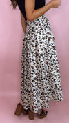 Ecru Leopard Pleated Midi Skirt