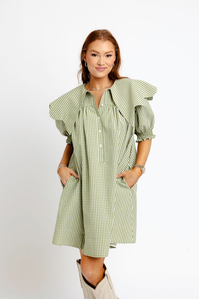 Karlie | Citrine Check Collar Dress