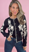 Black Flower Embroidered Contrast Cardigan (1 LARGE)