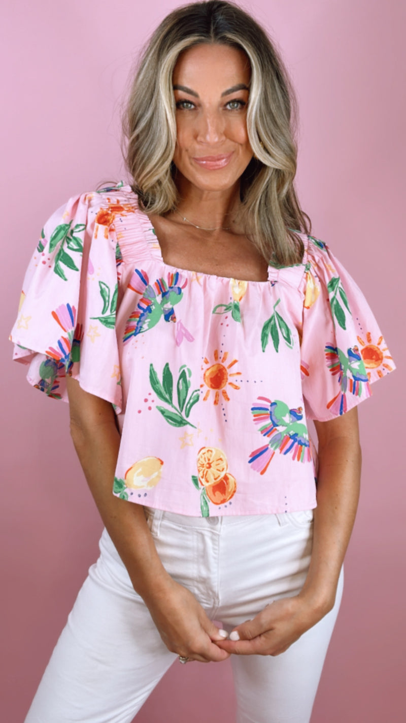 Karlie Toucan Fruit Square Neck Top