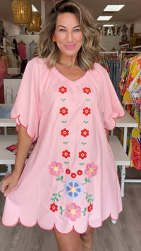 Embroidered Pink Mini Dress