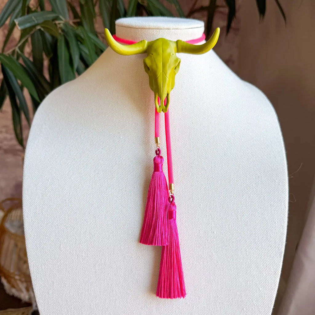 Longhorn Bolo with Pink & Fuchsia Tassel
