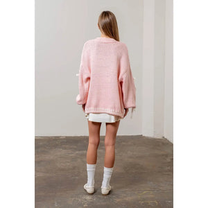 Moon River Pink Satin Ribbon Cardigan (1 SMALL)