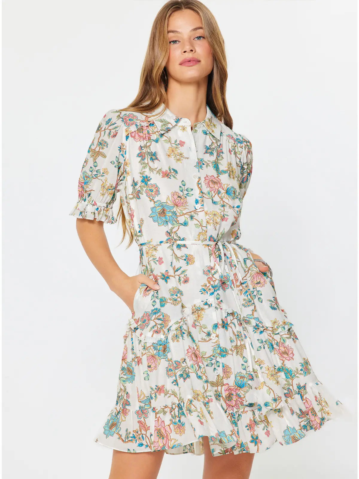 Current Air Floral Printed Button-Down Mini Dress