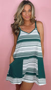Forest Green Stripe Halter Dress Romper (1 LARGE)