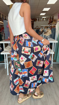 FRNCH | Borth Skirt in Timbres Stamp Print