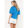 THML Blue Flower Embroidered Puff Sleeve Top