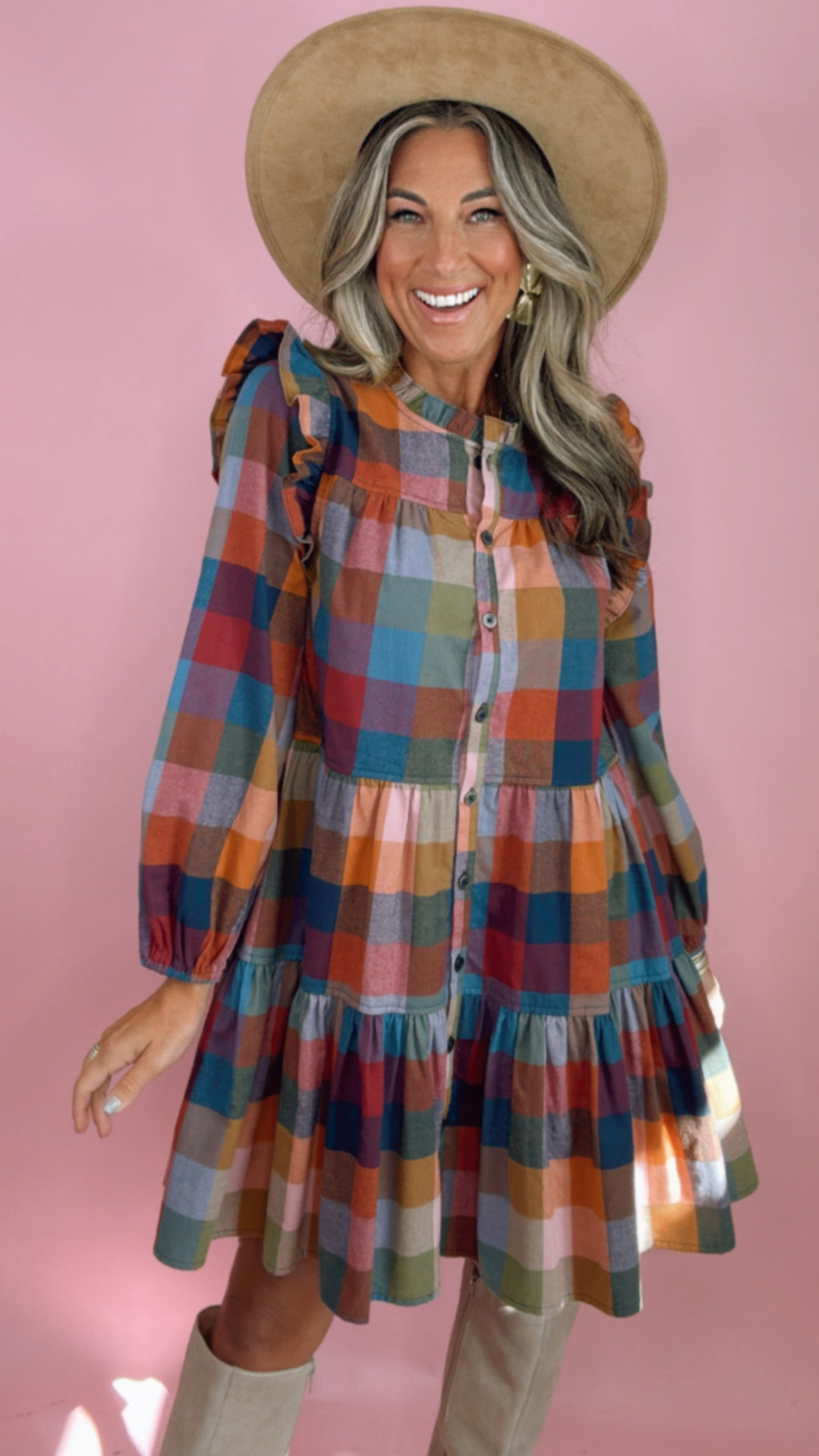 Pink Chicken Kalani Harvest Check Dress (1 LARGE)