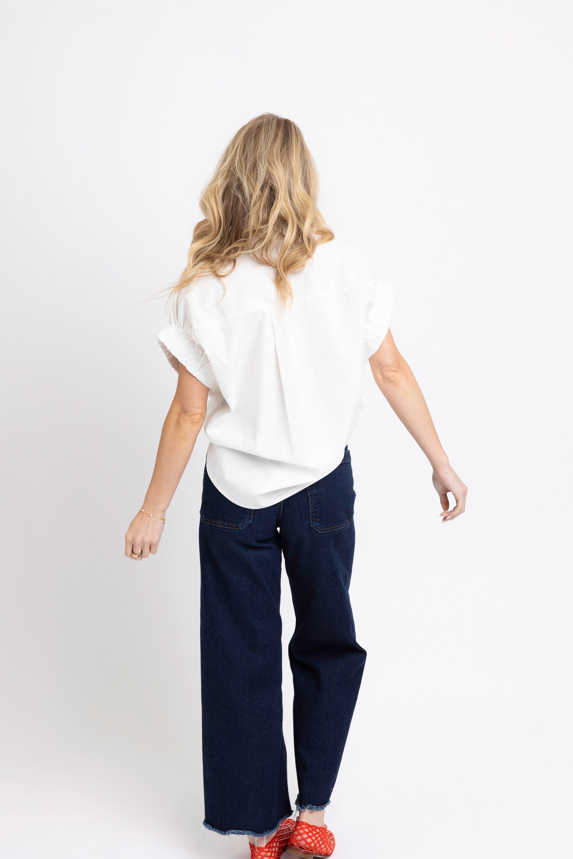 Karlie | White Solid Poplin Jeweled Top