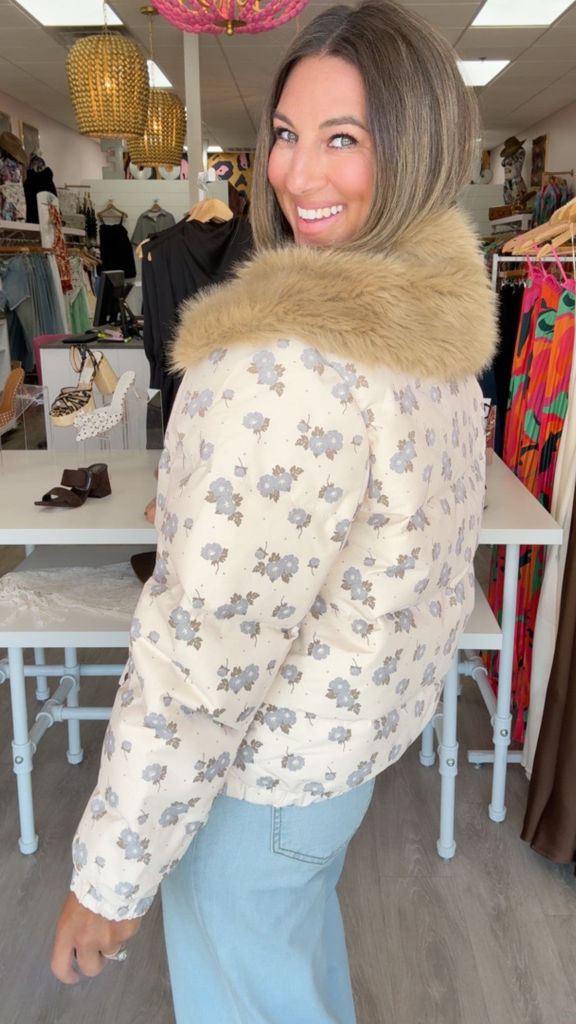 Rylee+Cru | Idyllwild Puffer Jacket in Blue Floral