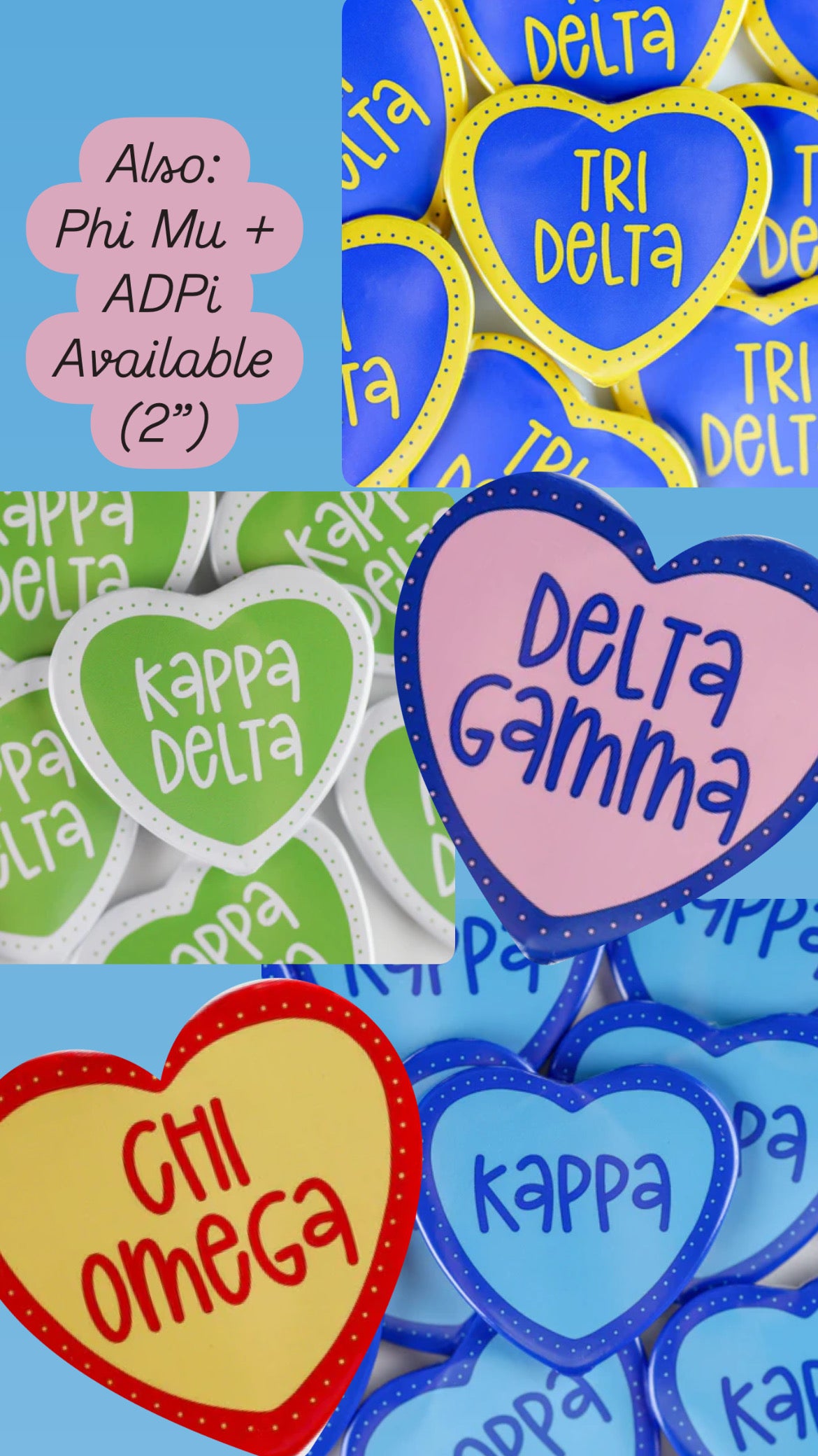 2 inch Heart Sorority Buttons