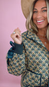 Floral Quilted Jacket with Ribbon Sleeve Detail