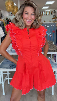 Karlie | Red Ruffle Romper (1 SMALL)