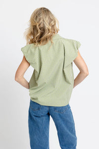 Karlie | Citrine Check Bubble Sleeve Button Top