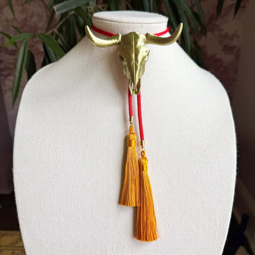 Longhorn Bolo with Red & Golden Tassell
