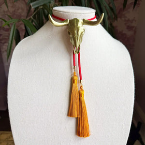 Longhorn Bolo with Red & Golden Tassell