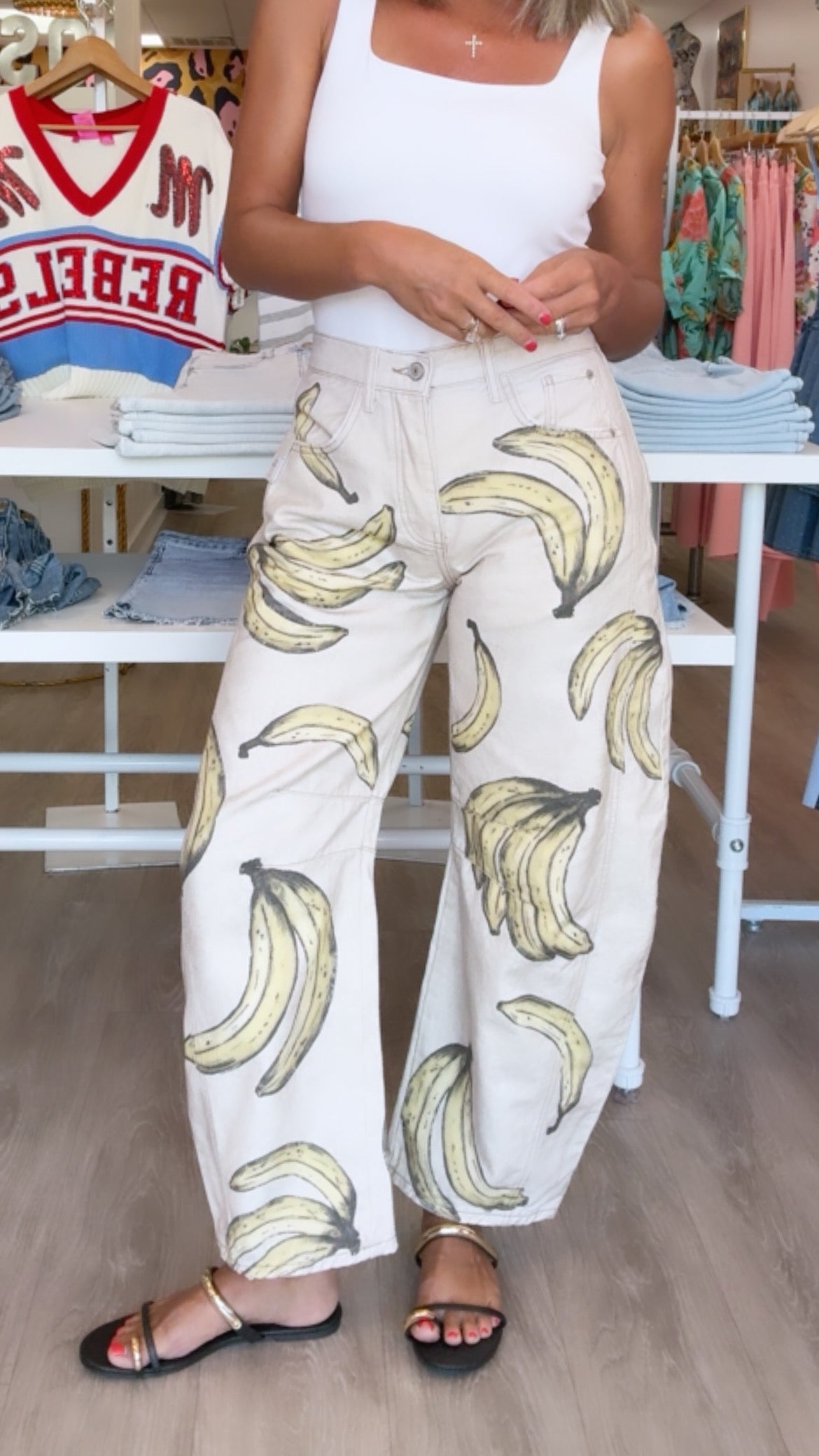 Free People | Good Luck Printed Barrel Jean in Go Bananas