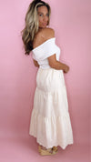 Off The Shoulder Tiered Eyelet Hem Midi Dress