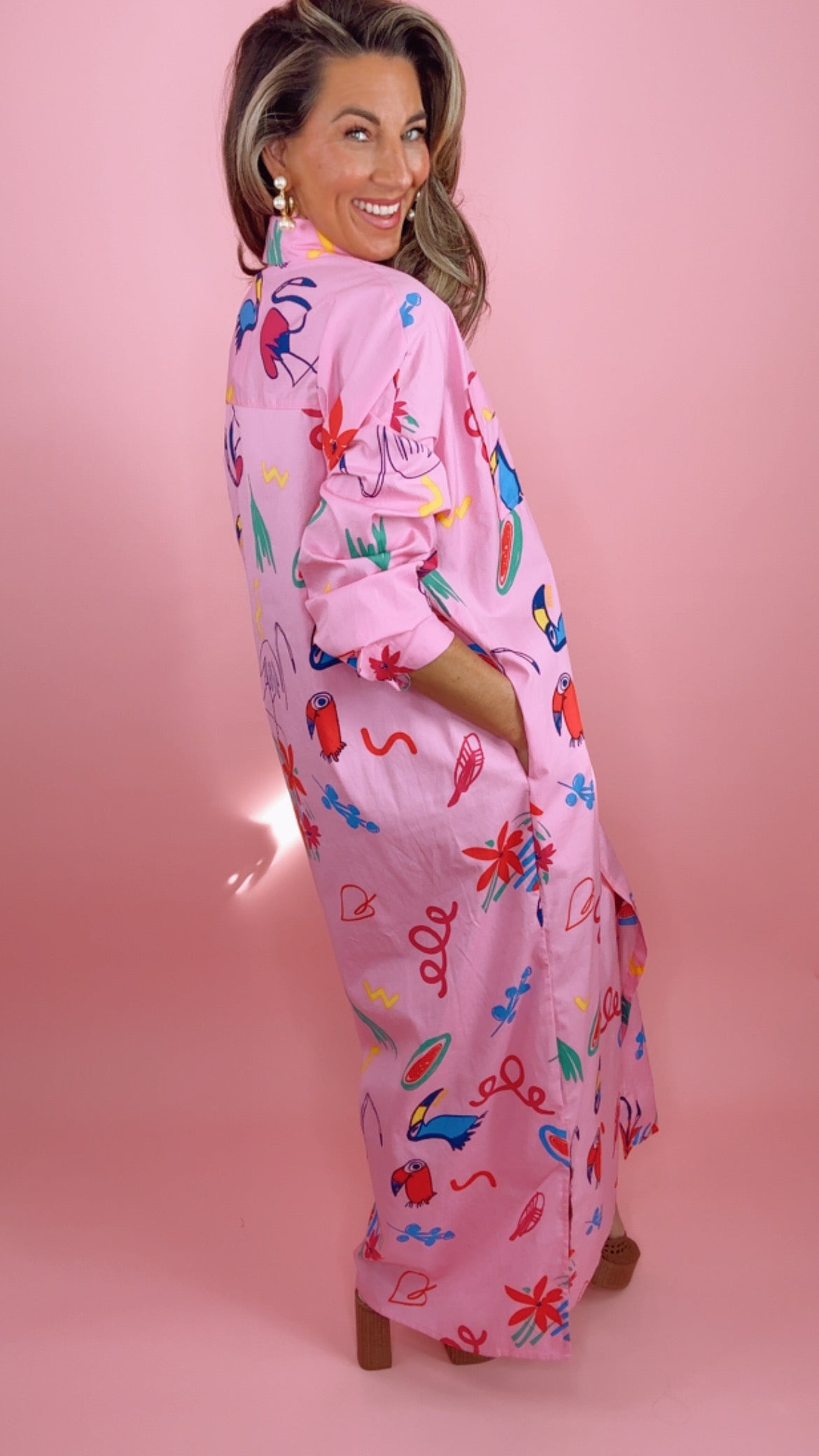 Karlie Magenta Artist Shirt Maxi Dress (MEDIUM)