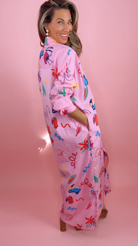 Karlie Magenta Artist Shirt Maxi Dress (MEDIUM)