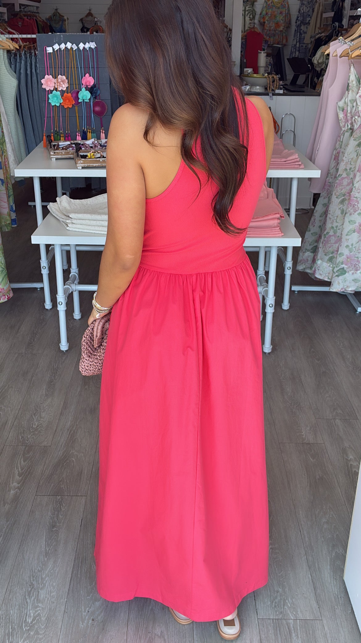 Karlie | Coral Solid Mock Maxi Dress (1 LARGE)