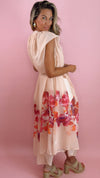 Floral Print Pleated Puff Chiffon Midi Dress