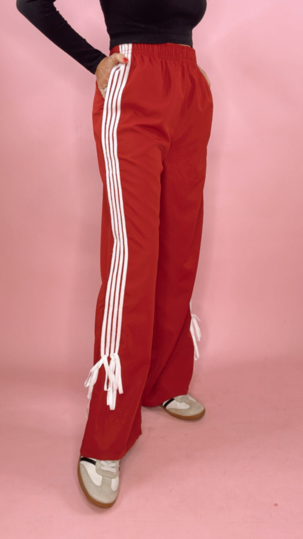 Red Side Piping w/ Bows Track Pants (LARGE)