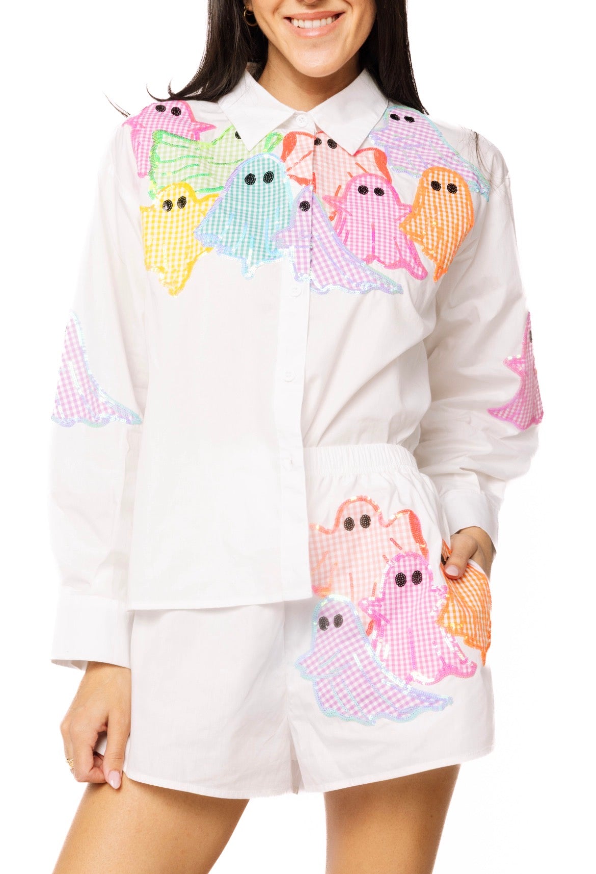 Queen of Sparkles | Gingham Ghost Buttondown Top